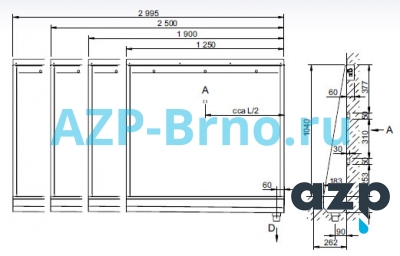 Напольный нержавеющий писсуар-желоб BSPZ 02 AZP Brno Чехия (фото, схема)
